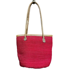 Raffia woven shoulder bag leather trim zip top handbag bohemian casual global